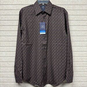 NEW Society Of Threads Slim Stretch Fit Long Sleeve Shirt Floral Print Brown M